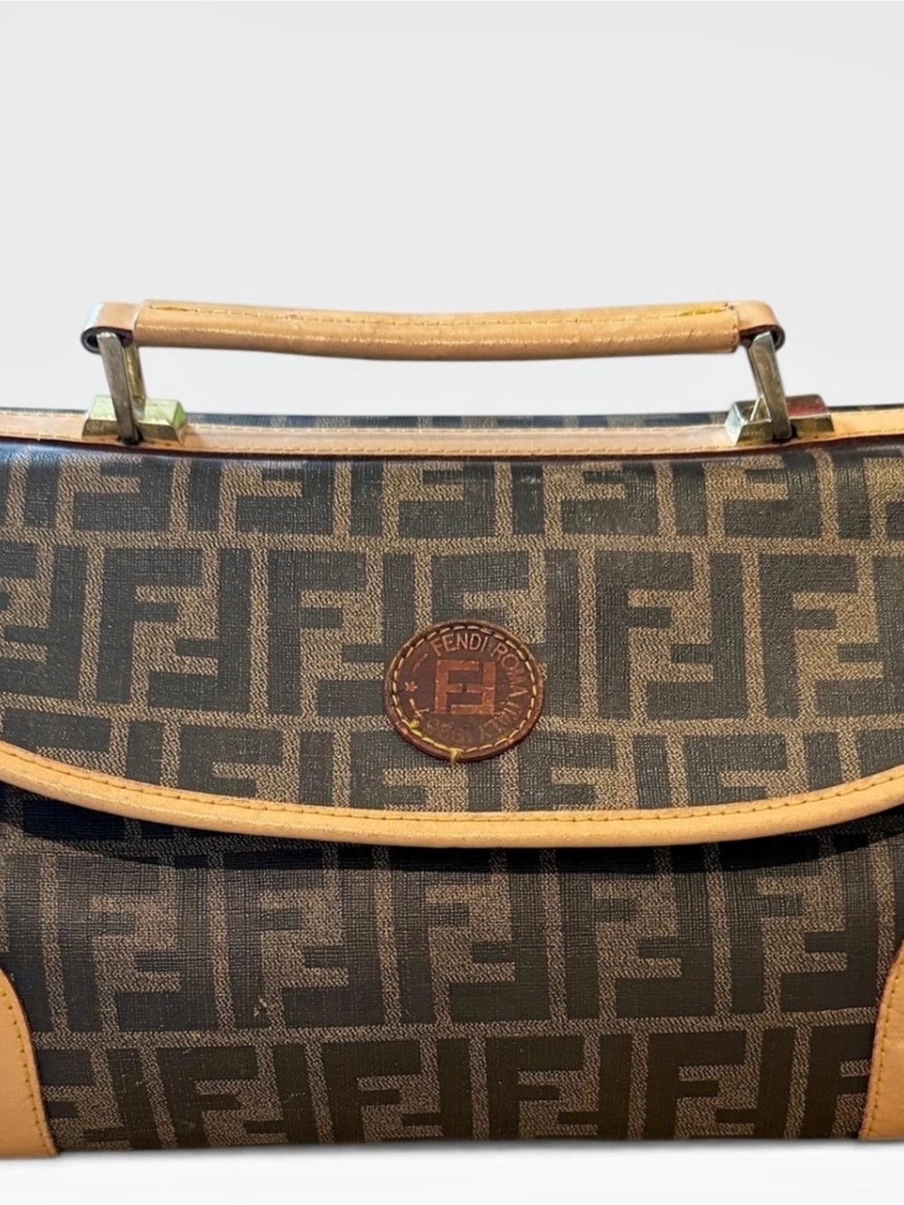 Fendi Zucca Canvas Top Handle Flap Bag Brown & Black